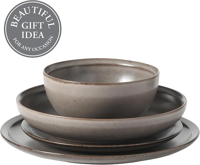Gibson Elite Beckett Stoneware Matte Reactive Glaze 16 Piece Plates and Bowls - Image 4