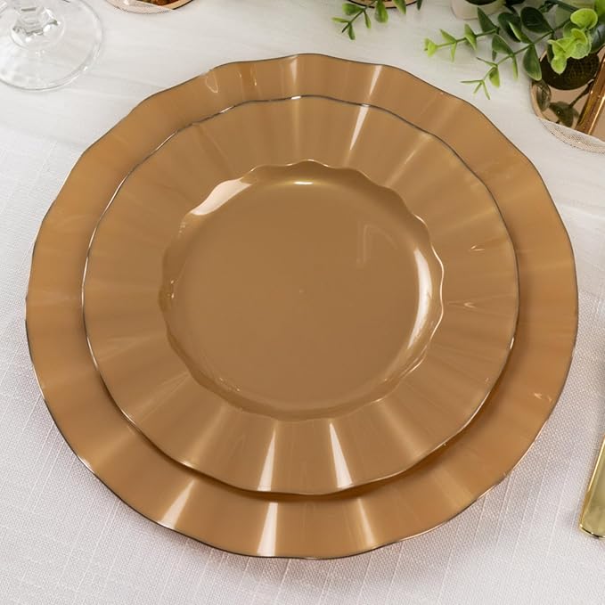 Efavormart 10 Pack | Gold 9" Round Plastic Dessert Salad Plates, Disposable - Image 6