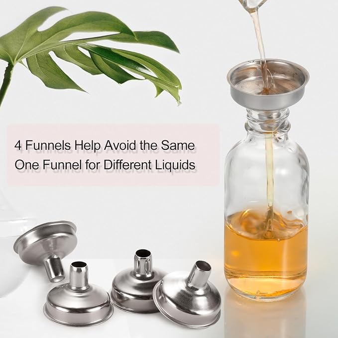 18 Pack, 2 oz Small Clear Glass Bottles w/ Lid & 4 Stainless Steel Funnels - - Image 5