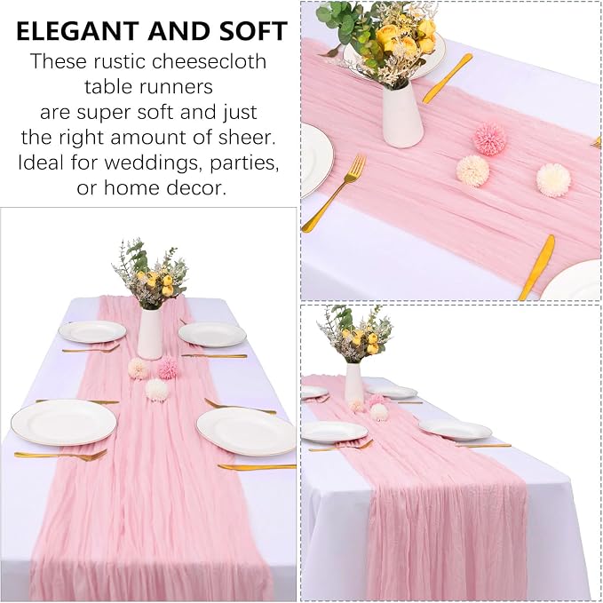 6 Pack Pink Cheesecloth Table Runner 35 x 120 Inch | Boho Gauze Fabric - Image 5