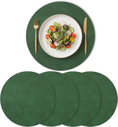 Artoid Mode Green Faux Leather Placemats Set of 4, 15 Inch Waterproof Wipeable Heat Resistant Vinyl Place Mats, Reversible Table Mats for St. Patrick's Day Dining Decor