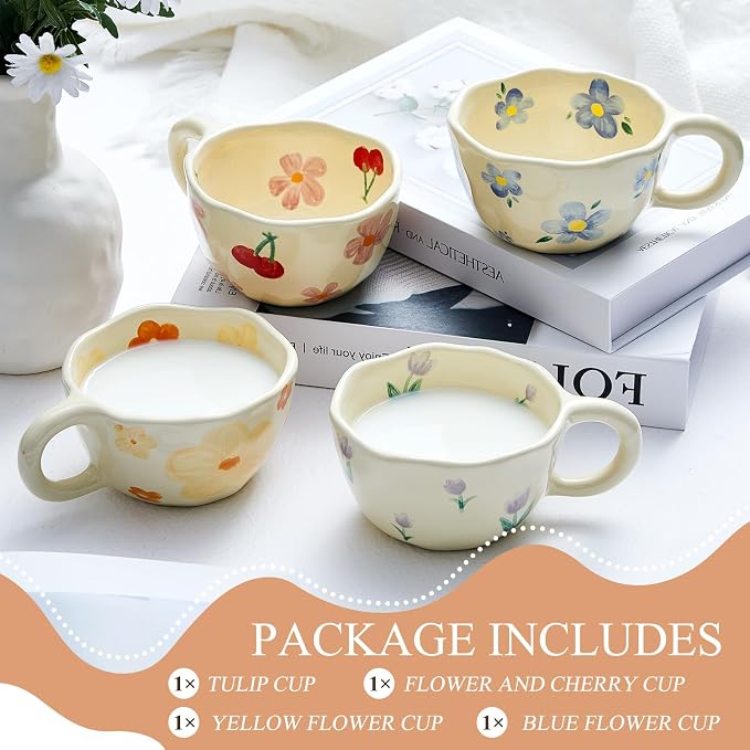 Vesici 4 Pack Ceramic Flower Coffee Mug - Image 3