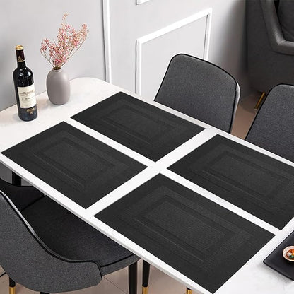PIGCHCY Placemats,Washable Woven Vinyl Durable Placemats for Dining Table,Easy to Clean Plastic Placemats Set of 6 (18 x 12 inches, Pure Black)
