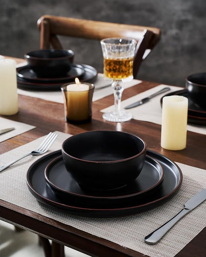 Famiware Mercury 16-Piece Stoneware Plates and Bowls, Matte Black | Dinnerware - Image 5