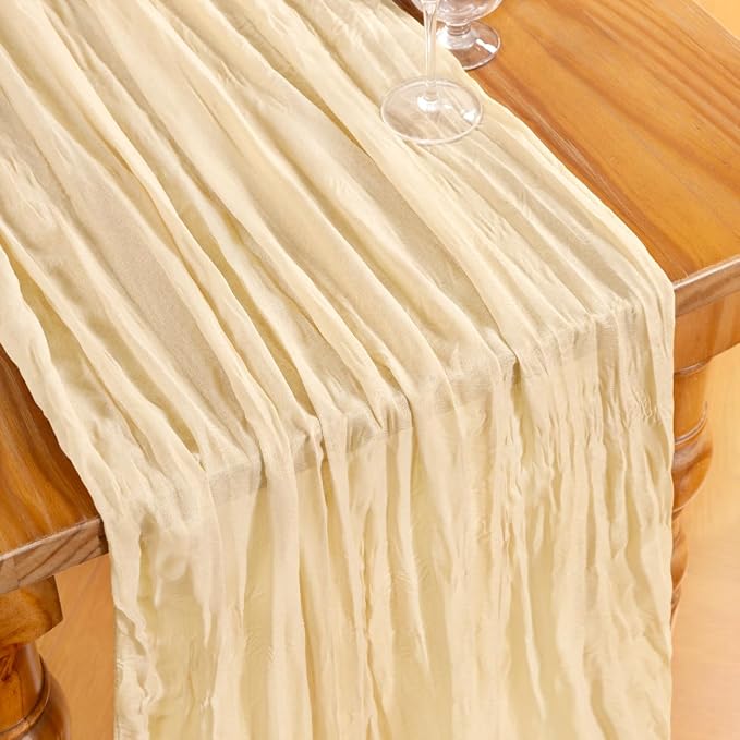 DeZerlor Beige Cheesecloth Table Runners 10 Pack Summer Boho Runners | - Image 4