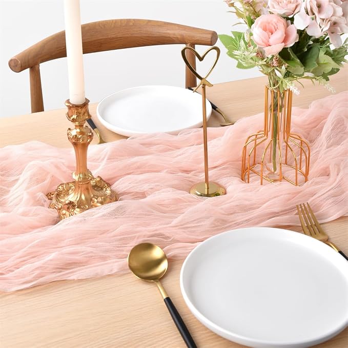 Peach Cheesecloth Table Runner Cheese Cloth Wedding Birthday Party Decor | 10Ft - Image 2