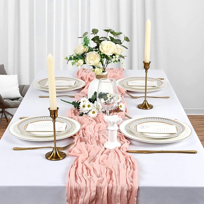 10 Pack 17 x 108 Inch Blush Pink Table Runner Cheesecloth | Gauze Cheese Cloth - Image 3