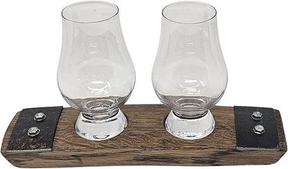Premium 2 Glass Whiskey Flight/Whiskey Coaster/Crystal Glass Holder/Gifts for Him/Bar Decor/Barrel-Art (NO Crystal Glasses)
