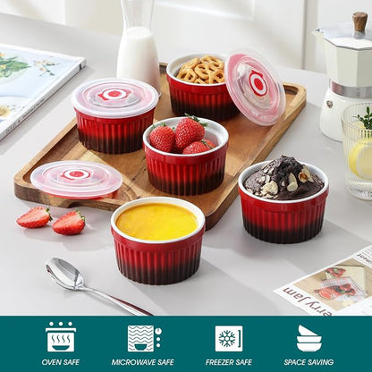 vancasso 8 oz Ramekins with Lid, Porcelain Creme Brulee Souffle Dishes - Image 3