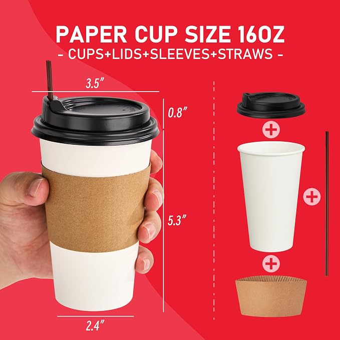 16 oz 100 Pack Coffee Cups - Image 2