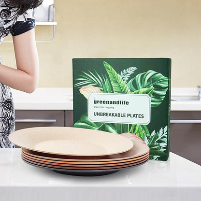 greenandlife 10inch/6pcs Dishwasher & Microwave Safe Wheat Straw Plates, Alternative for Plastic Plates, Lightweight Reusable Unbreakable Dinner Plates, Non-toxin, BPA Free for Kids Adults