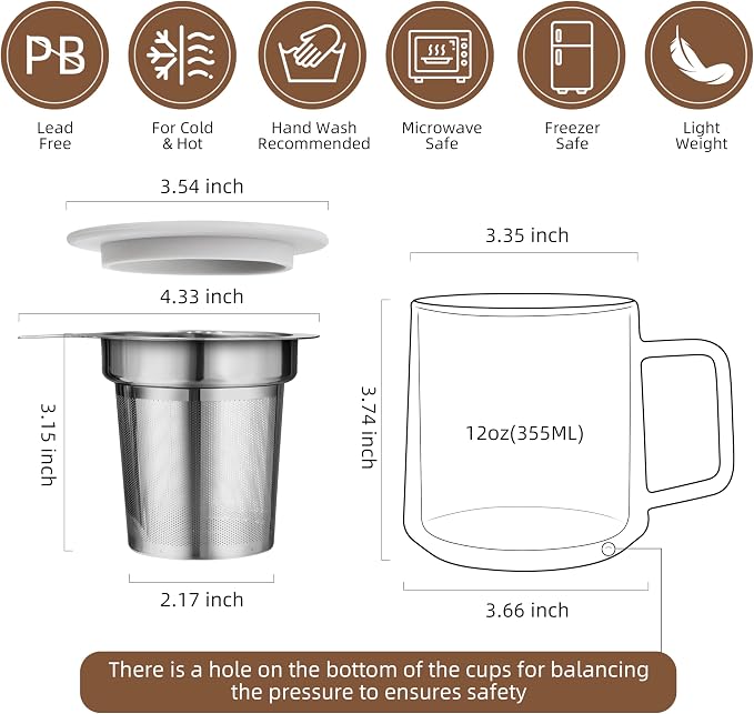 CNGLASS 12oz Double Walled Glass Tea Cup - Image 2