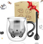 ecooe Cute Cat Mug Glass Coffee Cup 9.8oz Double Walled Glass Mug Cappuccino by ecooe