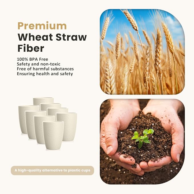 Homienly Wheat Straw Cups 8 PCS Plastic Cups Unbreakable Drinking Cup Reusable - Image 2