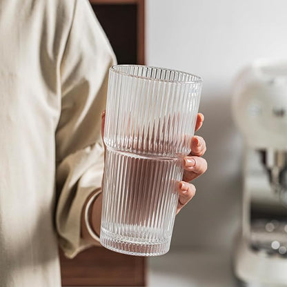 INSETLAN 20oz Ribbed Glass Tumbler, Iced Coffee Cups - Image 6