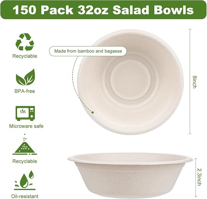 150 Pack 32oz Large Disposable Paper Bowls - Image 5