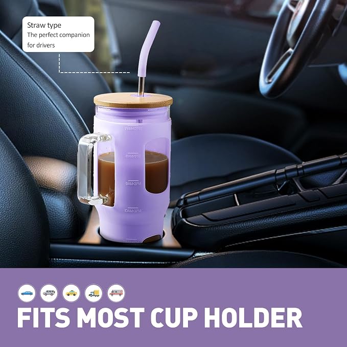 WINSA 32 oz Glass Tumbler with Straw and Lid, Glass Water Bottles with Time - Image 5