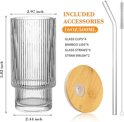 16oz Glass Cups with Lids & Straws - Image 2