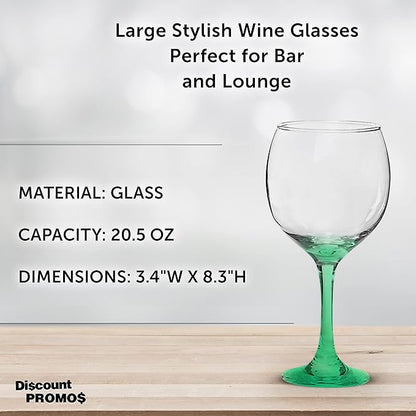 DISCOUNT PROMOS Premiere Wedding Wine Glasses 20.5 oz. Set of 12, Bulk Pack - Restaurant Glassware, Perfect for Red Wine or White Wine - Green