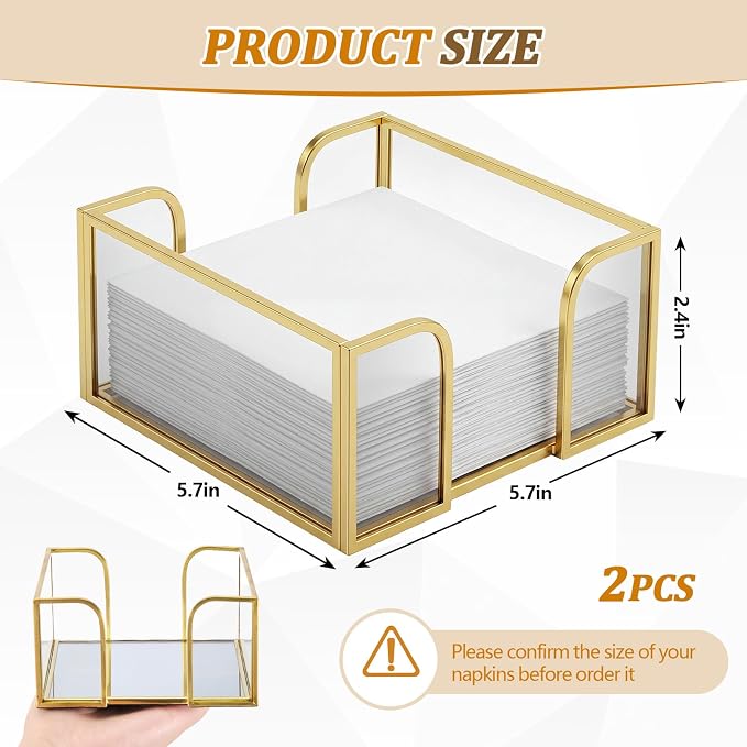 LemonRoad 2 Pcs Square Gold Napkin Holder - Image 3