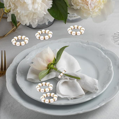 120 Pcs Pearl Napkin Rings Imitation Pearl Beaded Napkin Rings Holder Gold - Image 5