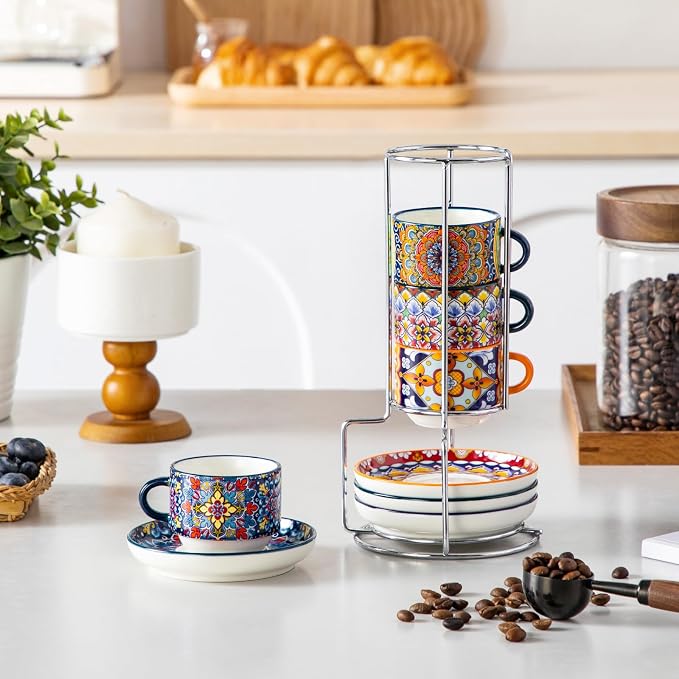 vancasso 2.5 Oz Stackable Espresso Cup Set of 4, Ceramic - Image 9