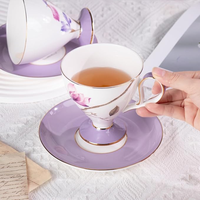 KAMMAK Ceramic Coffee Cups Saucers Set of 2, Porcelain Espresso Cups - Image 8