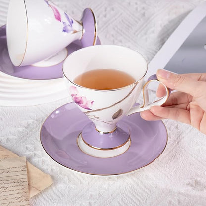 KAMMAK Ceramic Coffee Cups Saucers Set of 2, Porcelain Espresso Cups - Image 8