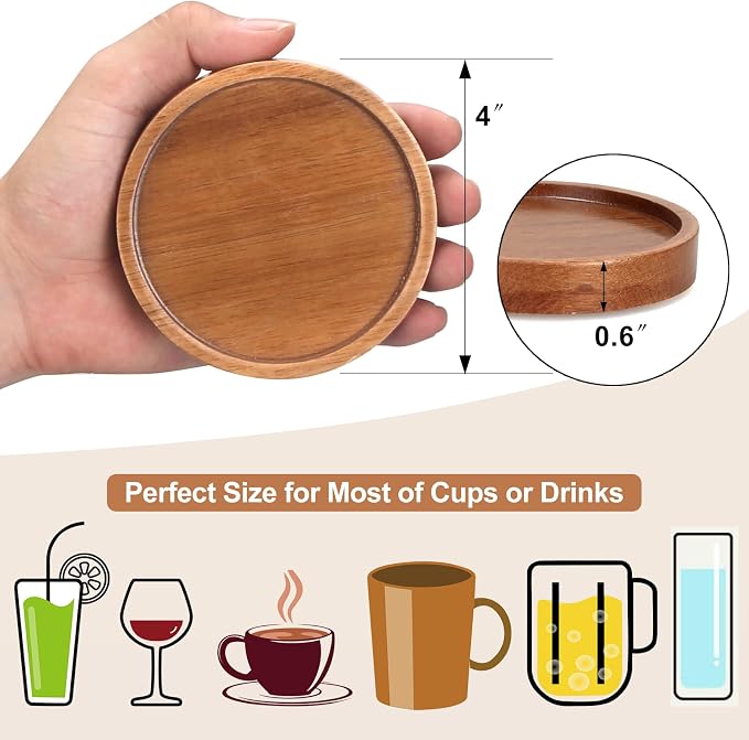 Wooden Coaster Set of 6 Coffee Table Decor Bar Cup Drink Coasters Holder | - Image 7