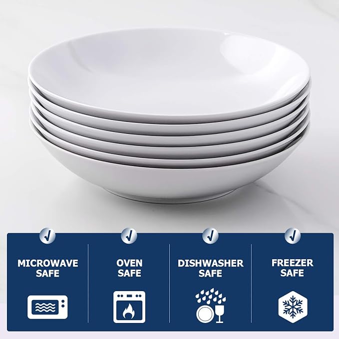 Y YHY 8" Pasta Bowls Set for 6, Porcelain 22oz Salad Bowls Set for Serving Soup - Image 6