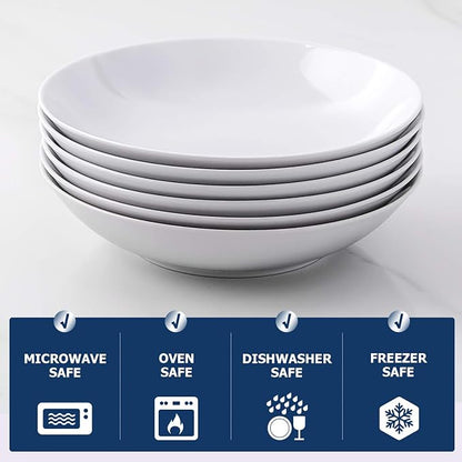 Y YHY 8" Pasta Bowls Set for 6, Porcelain 22oz Salad Bowls Set for Serving Soup - Image 6