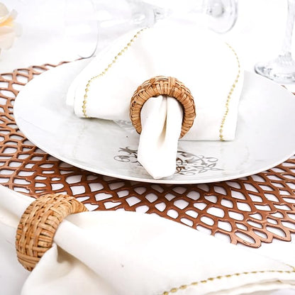 Alpha Living HOMEBoho Chic Dining décor Set of 12 - Handmade Napkin Rings Rustic Woven Rattan Napkin Holders for Dining Table, Weddings, Parties, Holiday Gatherings, and Everyday Use (Natural)