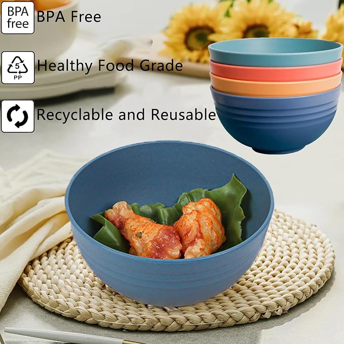 Unbreakable Wheat Straw Cereal Bowls Set of 4, 24 OZ Microwave and Dishwasher - Image 3