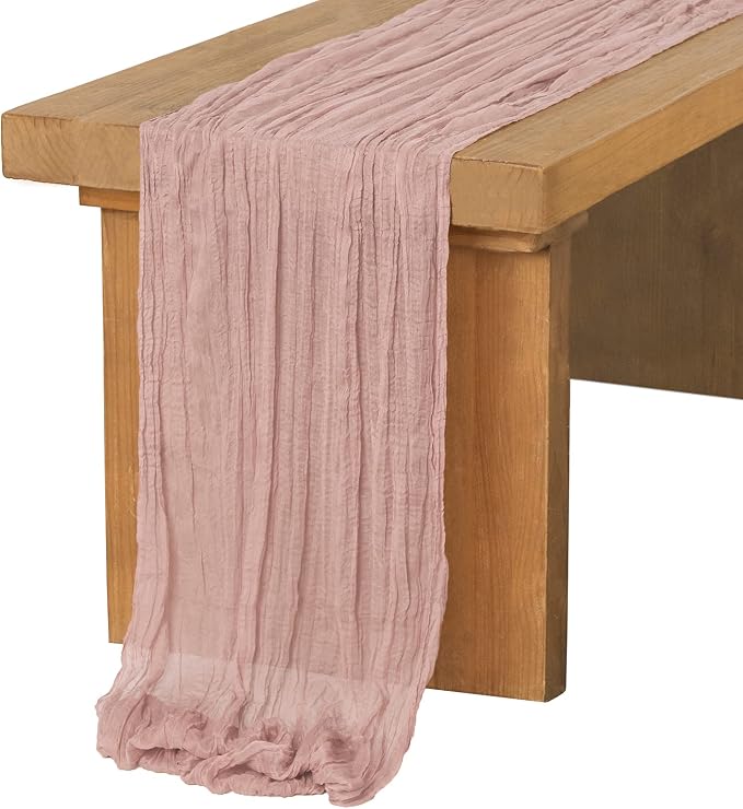 Ling's Moment Dusty Rose Cheesecloth Table Runner, 120 Inch 10FT | Boho Gauze by LingsMoment