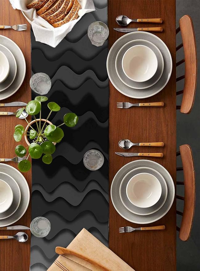 Grey Ocean Table Runners 72 Inches Long, Cotton Linen Fabric Table Runner - Image 5