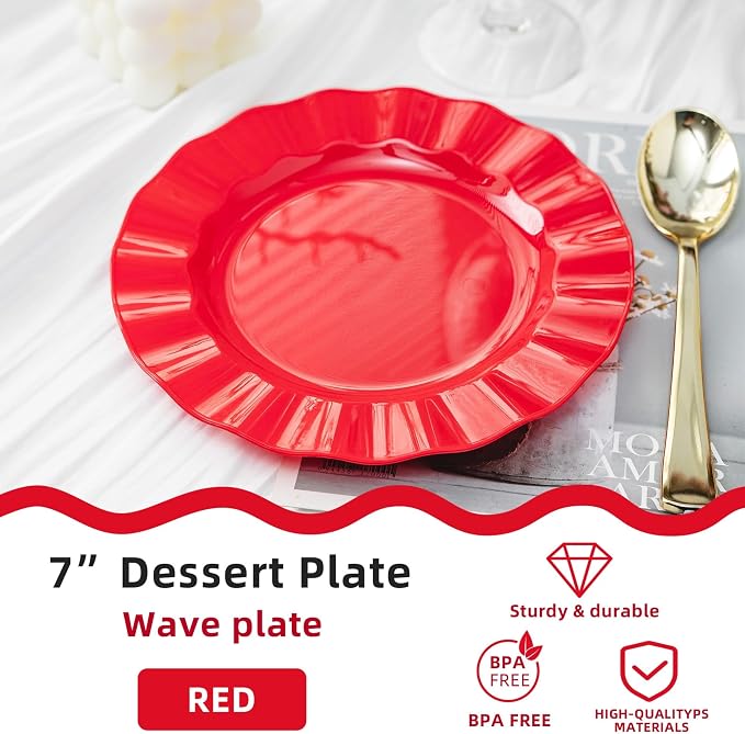72 Pack Red Plastic Plates, Thanksgiving - Image 2