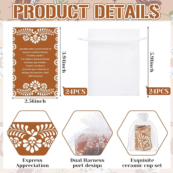 24 Set Cielito Lindo Party Favors, Terracotta, Handleless | Mexican Tequila - Image 3
