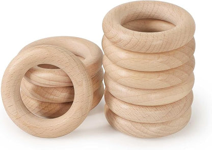 FoDau770 10pcs Natural Beech Wooden Rings, Unfinished Solid Wood Rings Heavy by FoDau770