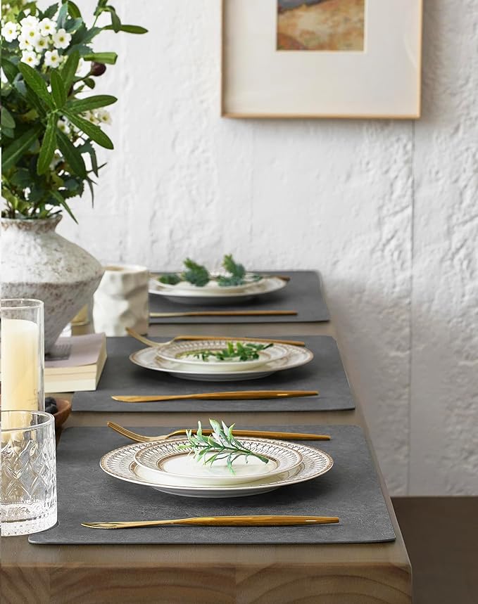 Leetaltree Reversible Faux Leather Placemats and Coasters Set of 16, 12x17 Inch - Image 3