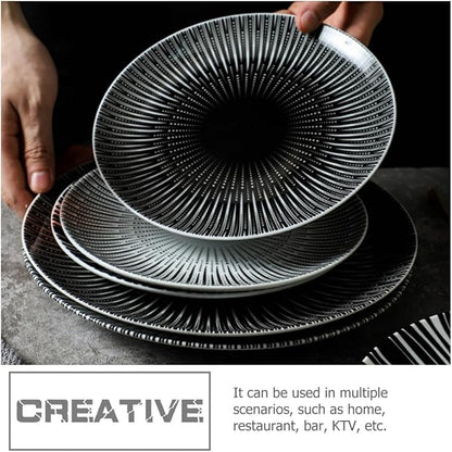 PRETYZOOM Nordic Style 10-inch Ceramic Dinner Plate with Black Striped Pattern, Western Pasta and Dessert Plate for Restaurant and Home Serving
