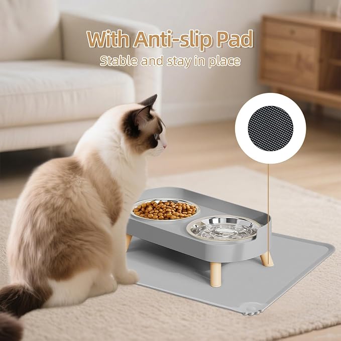 Elevated Cat Bowl with Food Mat, Raised Cat Food and Water Bowl Set - Image 5