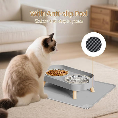 Elevated Cat Bowl with Food Mat, Raised Cat Food and Water Bowl Set - Image 5