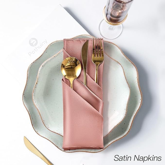 P Pothuiny 12 Pcs Rose Gold Satin Napkins 17 x 17 Inch, Satin Cloth Napkins | - Image 5