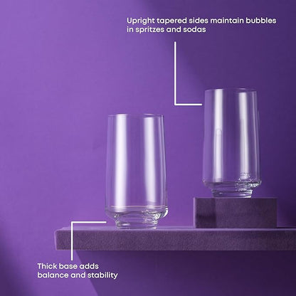 JoyJolt Sidney Highball Glasses Set of 4 | 16 oz Drinking Glasses for Water, Soda, Cocktail, Mojito, Tom Collins | Tall Glass Cups | Home Bar Glass Set | Premium Crystal Barware Made in Europe