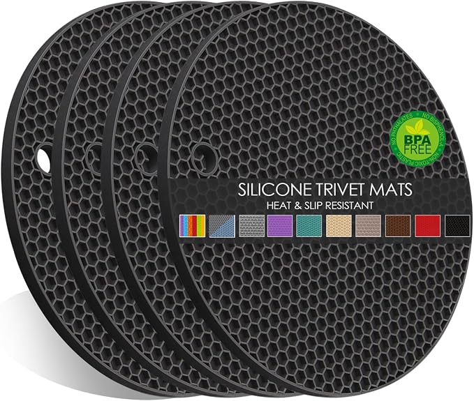 Silicone Trivets for Hot Pots and Pans, 0.31" Thick Trivet Mat for Hot Dishes by QPIXDIGITAL