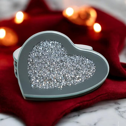 Crushed Diamond Crystal Glass Mirrored Heart Love Coasters Set of 4 Glittering Bling Silver TRENDZY ® Drink Wine Coasters for Home Kitchen Bar & Restaurant Home Decor Birthday Wedding (Heart)
