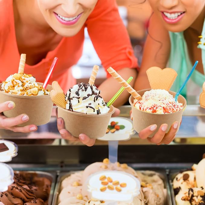 Honeydak 100 Pieces Ice Cream Soup Cups Paper 8 oz Disposable Sundae Bowls - Image 6