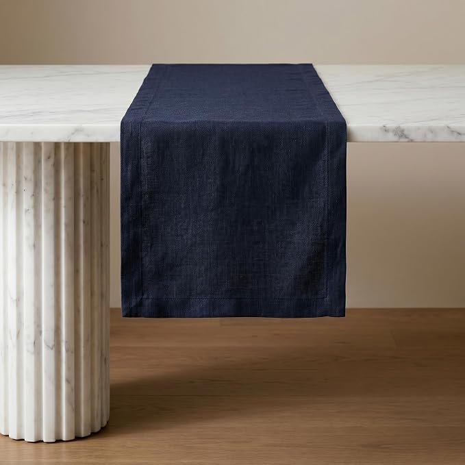 Solino Home 100% Pure Linen Table Runner Navy, Fete 14 x 144 Inch Long | Table by SolinoHome
