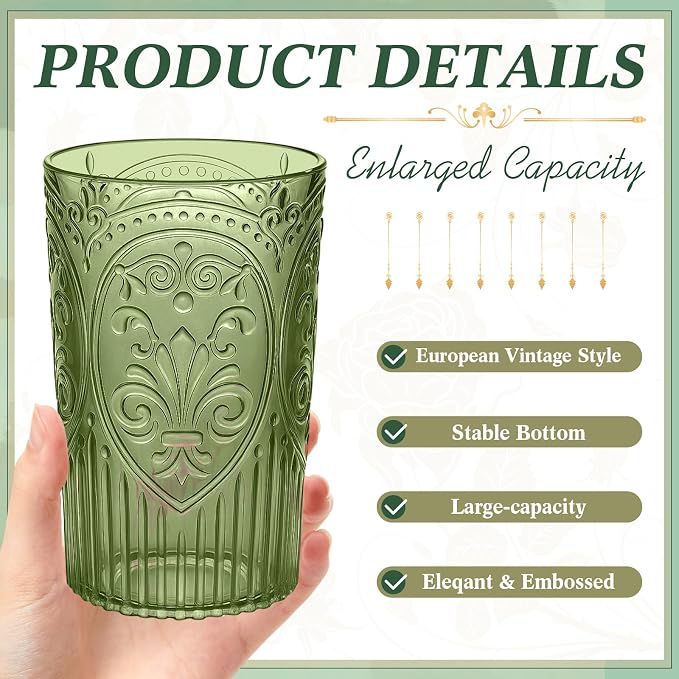 48 Pcs 16 oz Plastic Vintage Drinking Glasses Stemless Ribbed Highball Glasses - Image 2