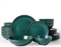 Famiware Venus Speckled Dinnerware Set with Pasta Bowls, Service for 6 (24 Pieces), Stoneware Plates and Double Bowls Sets, Microwave & Dishwasher-Safe Dishes with Trim, Matte Dark Green